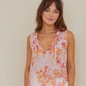 Anthropologie Cloth‎ & Stone Floral Top Pink Womens Size Small Bohemian V-Neck S
